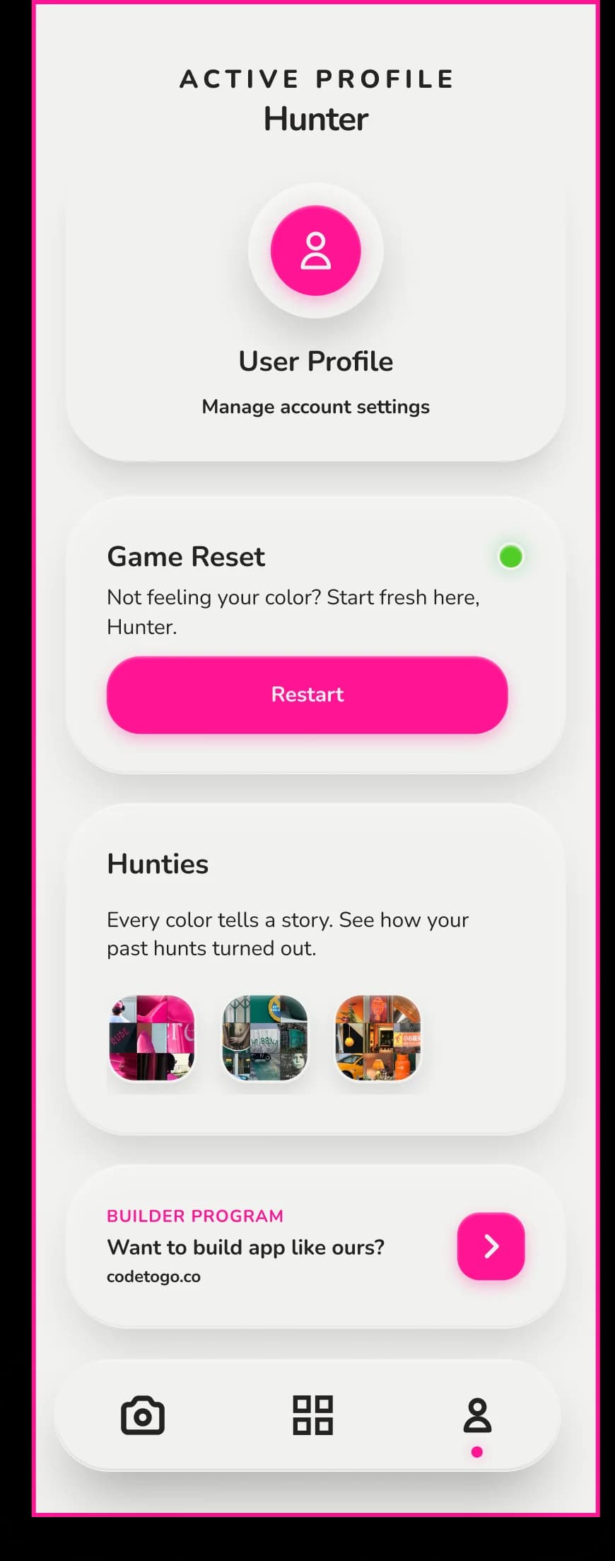 Profile with completed hunts